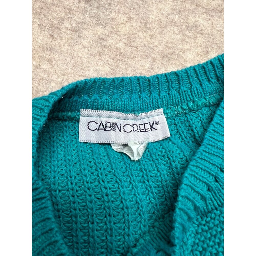 Vintage Cabin Creek Green Cable Knit Cotton Crew Neck Sweater Large - Picture 4 of 8